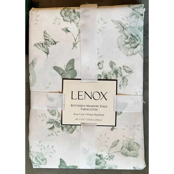 Lenox Green Butterfly Meadow Toile NEW Tablecloth 60” X 102” Water Resistant - Picture 1 of 4